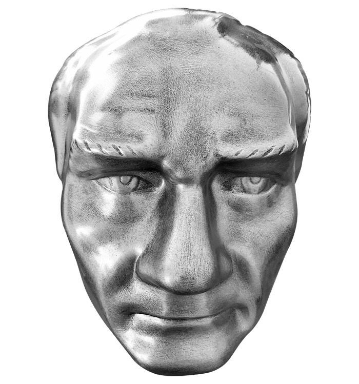 25 cm FRP Fiberglass Atatürk Maskı Gümüş Patine 25 cm FRP Fiberglass Atatürk Maskı Gümüş Patine