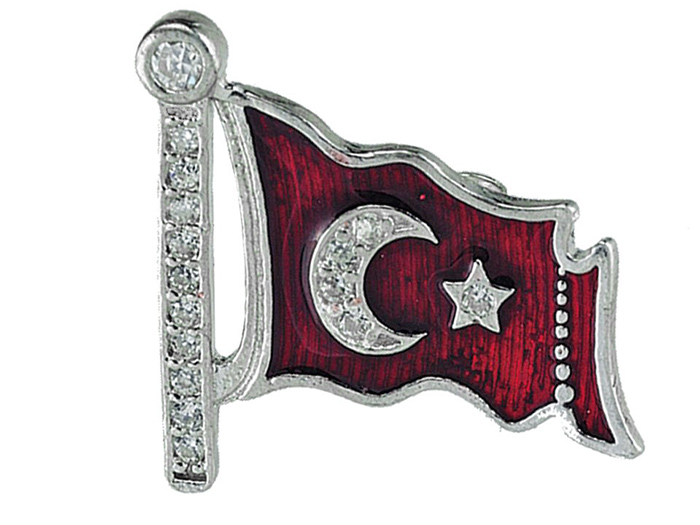 TBR7 Zirkon Taşlı Ay Yıldız Türk Bayrağı Rozeti - Gümüş 925 Ayar TBR7 Zirkon Taşlı Ay Yıldız Türk Bayrağı Rozeti - Gümüş 925 Ayar